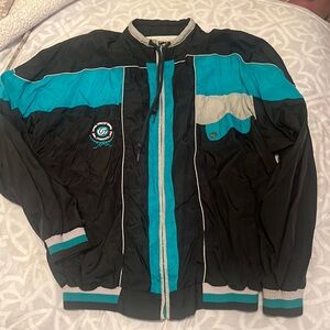 Vintage Oleg Cassini Colorblock teal, gray, and black nylon Jacket  M